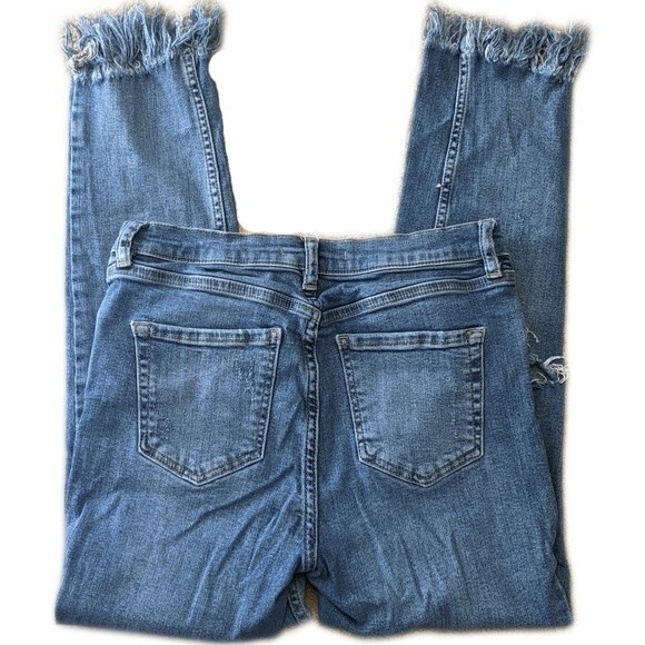 Free People mid rise distressed skinny ankle jeans, frayed hem - 29 - Picture 2 of 6